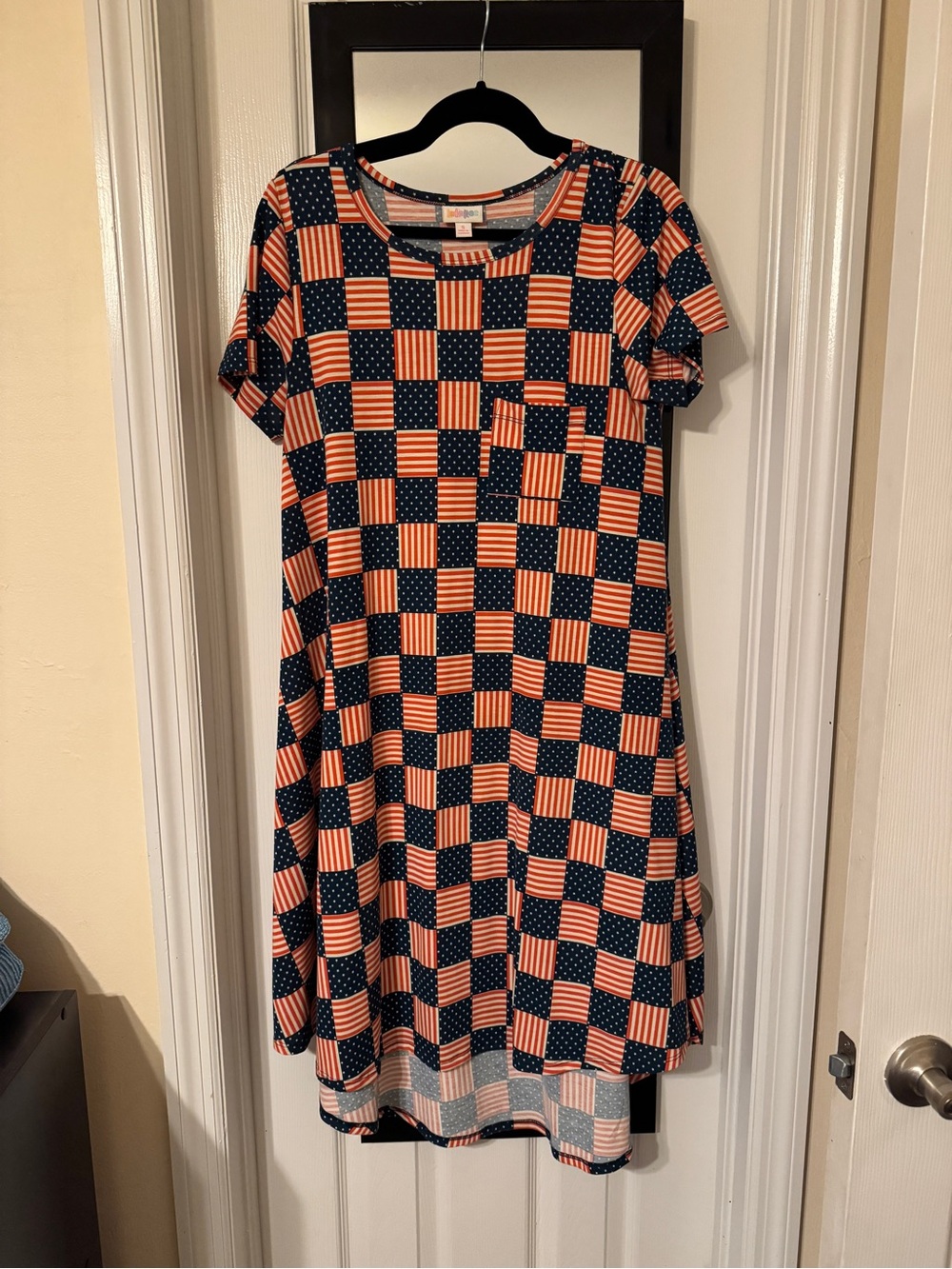 LuLaRoe Navy and Red Flag Midi Dress